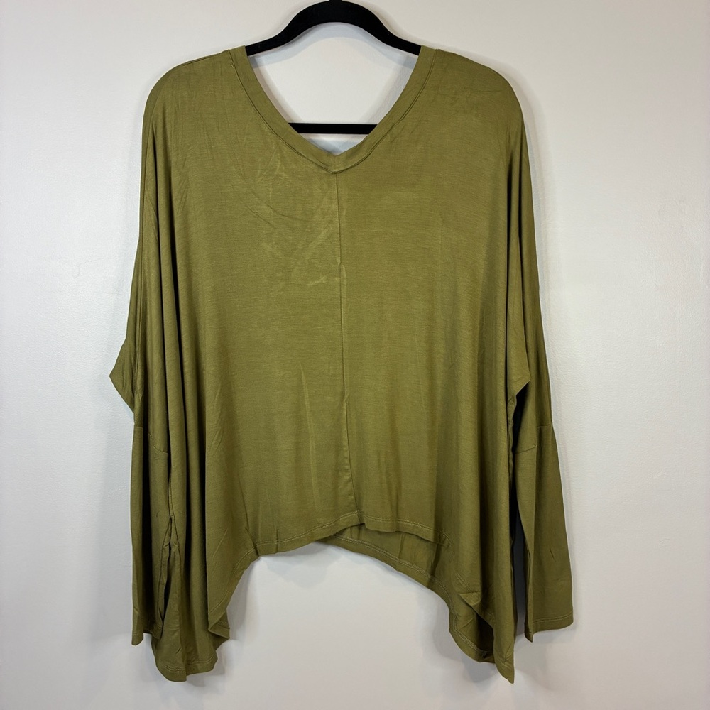 RolyPoly Olive Dolman Tunic L Relaxed Modern‎ Boho Lagenlook Earthy Drape Artsy